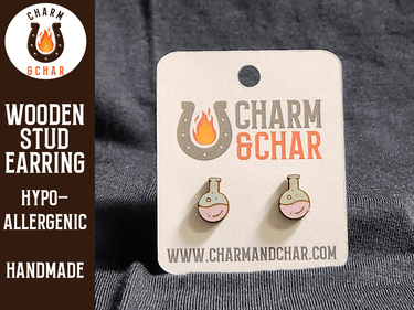 Chemistry Flask Wood Stud Earrings - Nerdy Fashion Earring - Stud Earring - Charm and Char